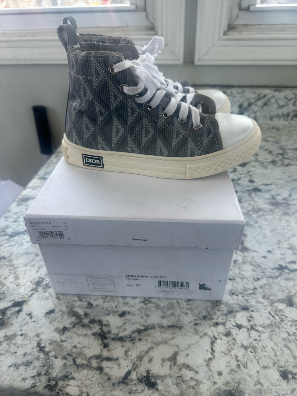 Dior Gray High-Top Sneakers with White Laces - Picture 2 of 14